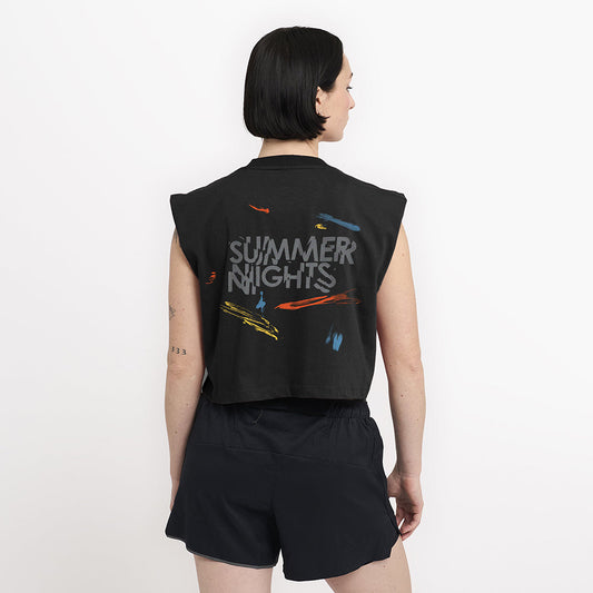 front view of ciele athletics unisex ORTnnk cropped from the summer nights limited edition collection, on a model
