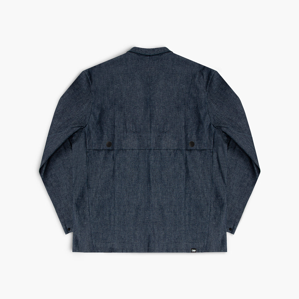 back view of ciele athletics CCJacket unisex running jacket from the Lifestyle Edition collection, in denim indigo color