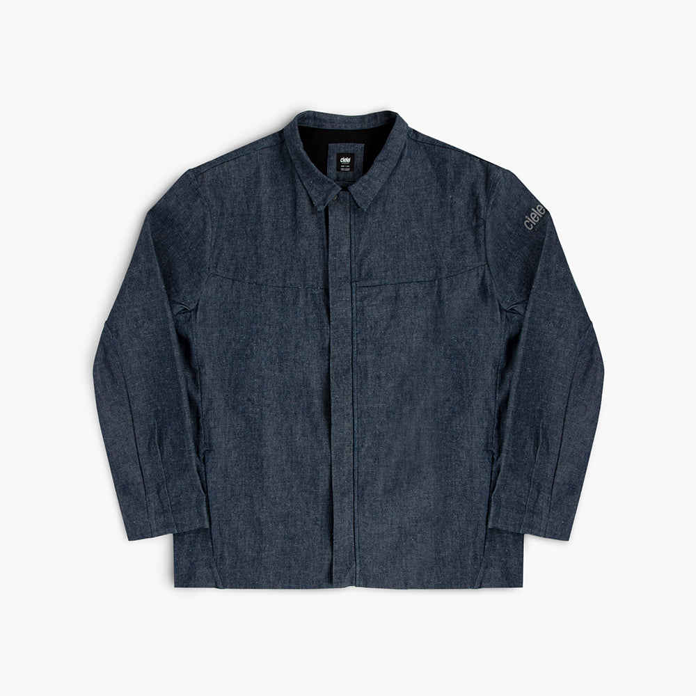 front view of ciele athletics CCJacket unisex running jacket from the Lifestyle Edition collection, in denim indigo color