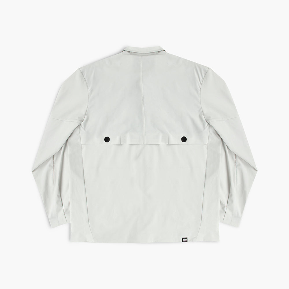 back view of ciele athletics CCJacket unisex running jacket from the Lifestyle Edition collection, in light grey color