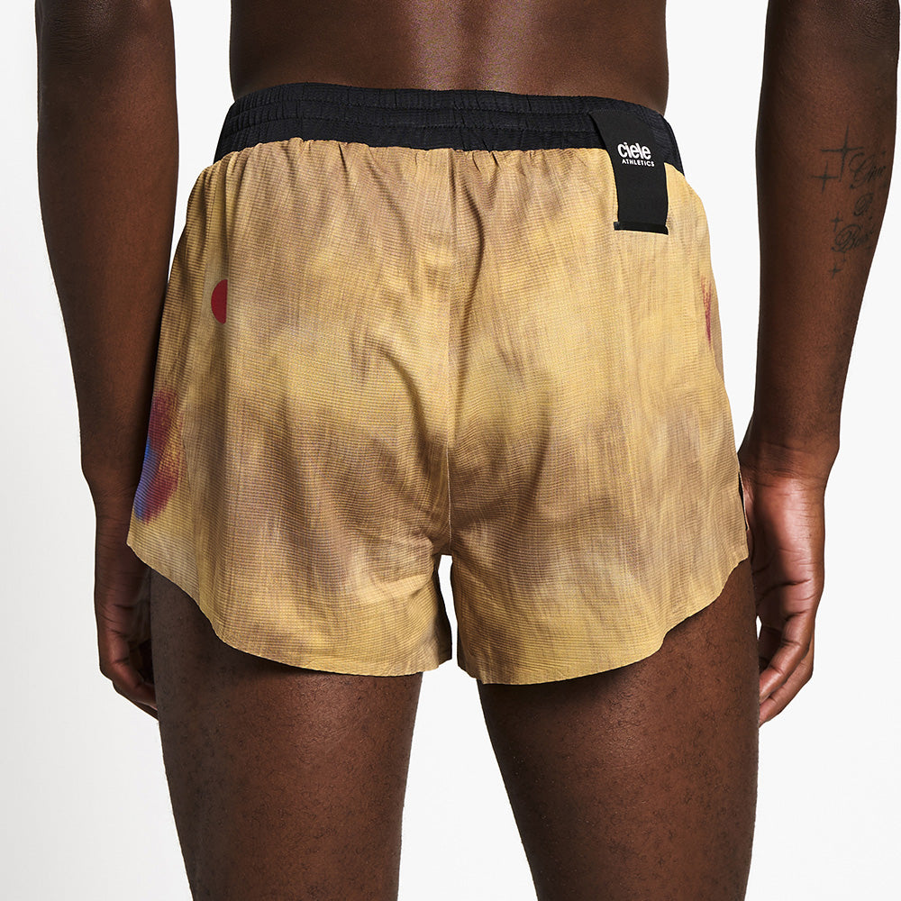 close back view of the ciele athletics lightweight, race ready and performance driven short named RDShort in sphinx color, on a model