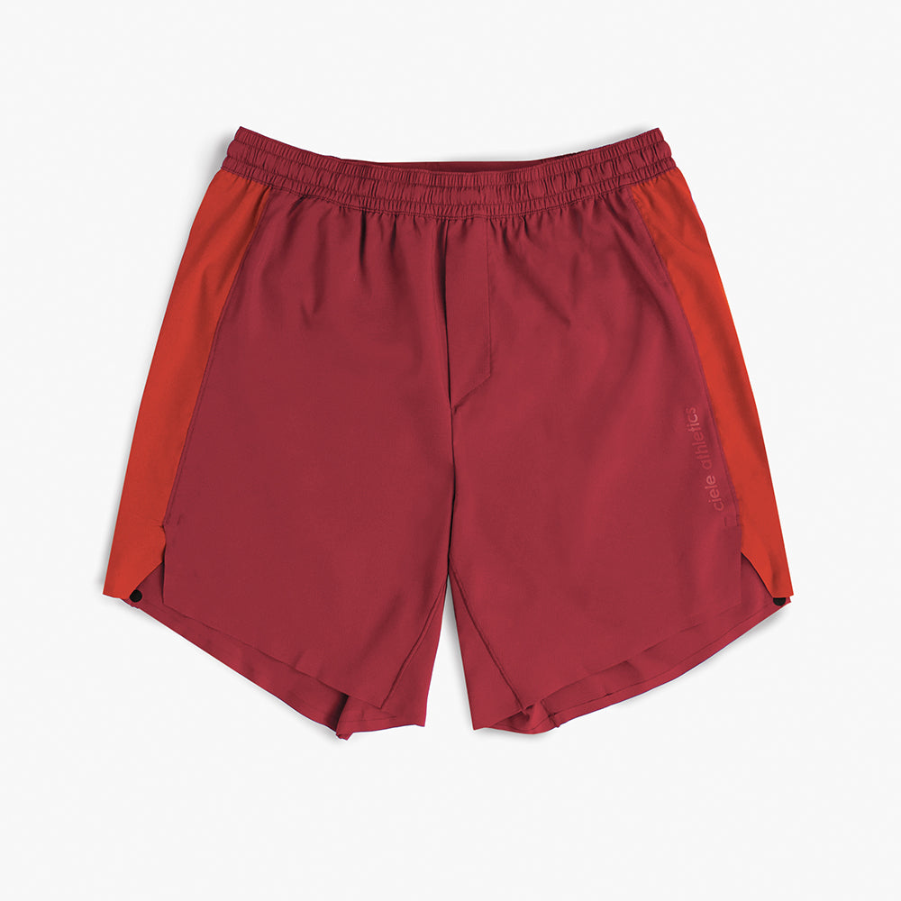 front view of ciele athletics TRNShort 7 inch linerless short in merlot color