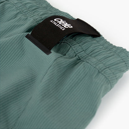 detail view of the back loop of the ciele athletics WRKShort unisex running and technical short from the Lifestyle Edition collection, in silver pine color