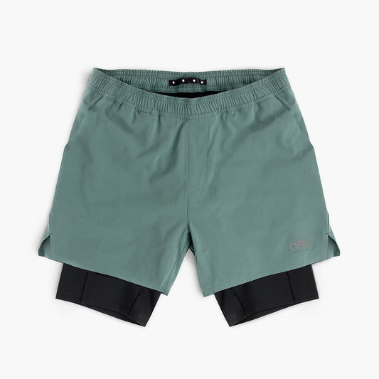 front view of ciele athletics WRKShort unisex running and technical short from the Lifestyle Edition collection, in silver pine color