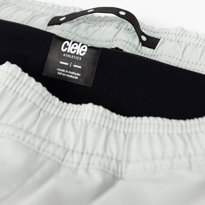 detail view of the hanging loop of the ciele athletics WRKShort unisex running and technical short from the Lifestyle Edition collection, in light grey color