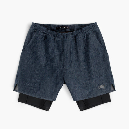 front view of ciele athletics WRKShort unisex running and technical short from the Lifestyle Edition collection, in denim indigo color
