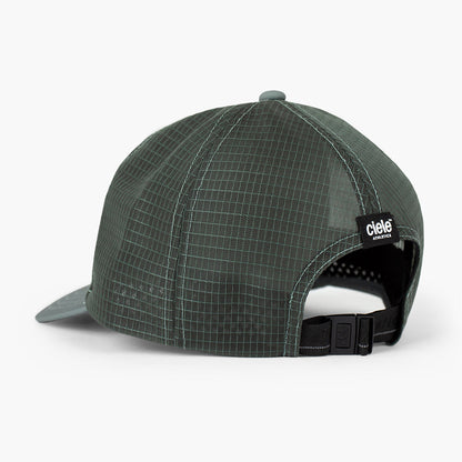 back view of the ciele athletics TRLCap unisex running hat with a curved brim in silver pine color