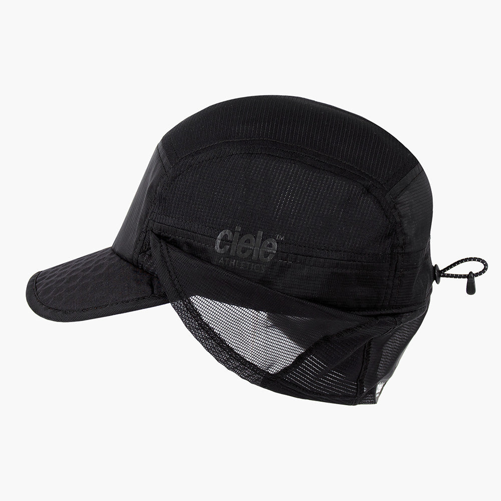 side view of ciele athletics GOCap solar unisex running hat from the Elite collection in shadowcast color, with the side shield unfolded