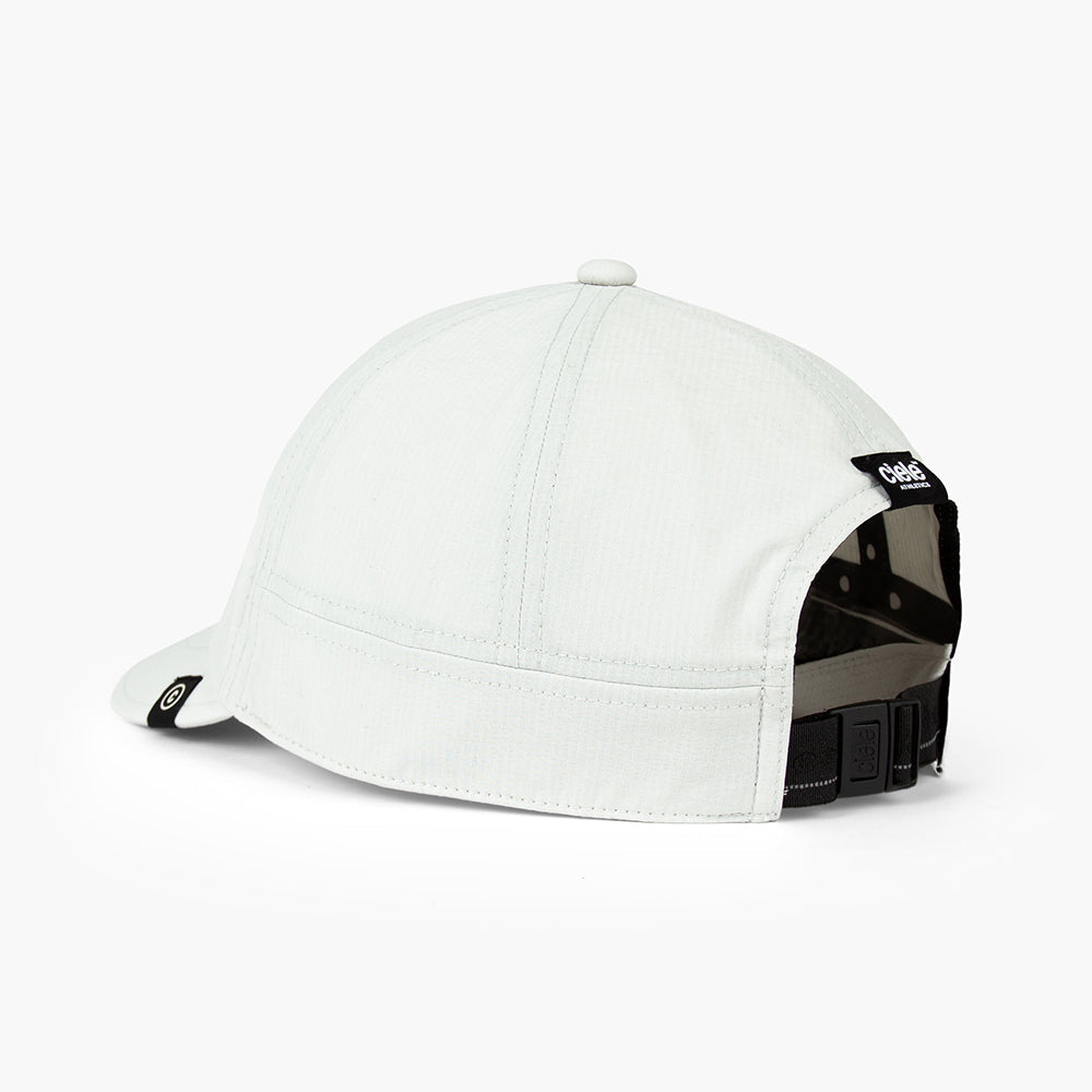 back view of ciele athletics CRWCap short brim unisex running hat with shorter brim from the Lifestyle Edition collection, in light grey color