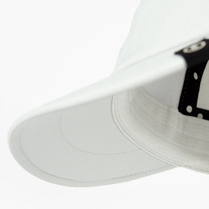 detail underbrim view of ciele athletics CRWCap short brim unisex running hat with shorter brim from the Lifestyle Edition collection, in light grey color