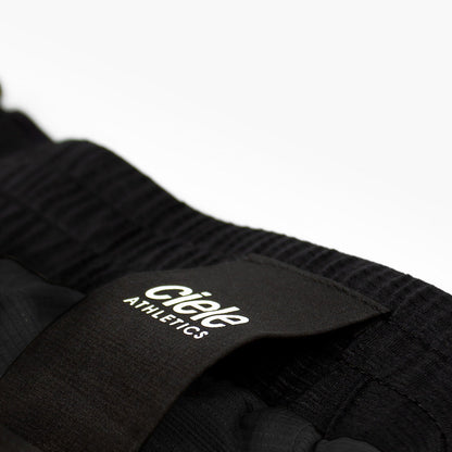 close view of the back loop of the ciele athletics lightweight, race ready and performance driven short  for womens named RDShort in shadowsphinx color