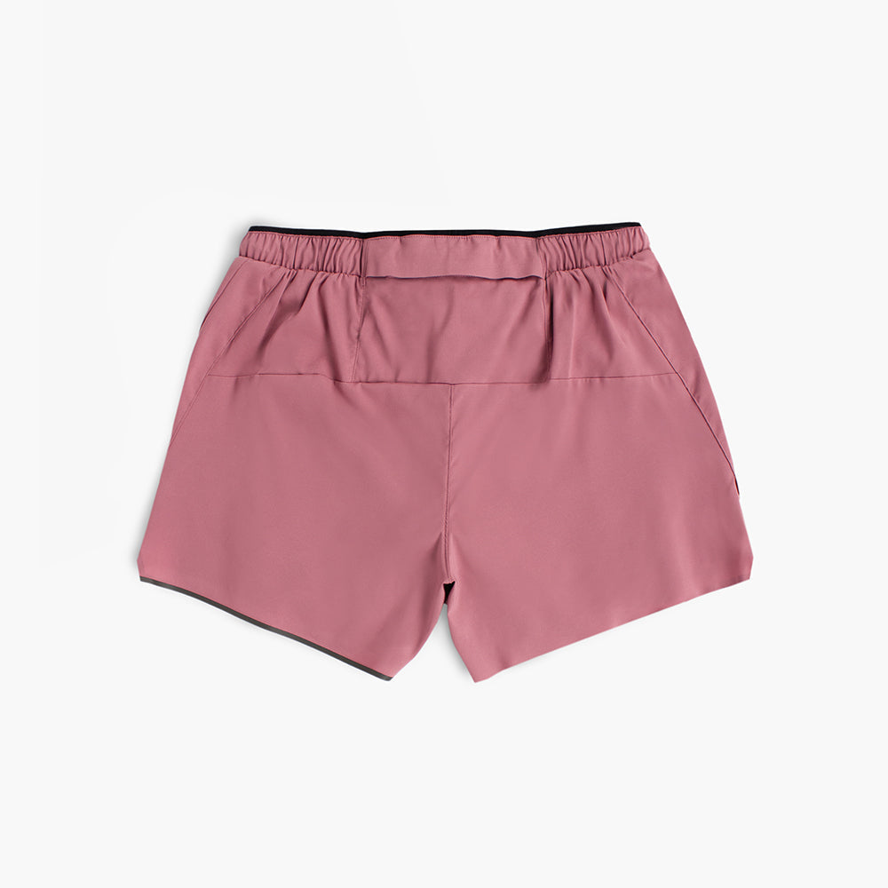 back view of ciele athletics DLYShort 4 inch with a long brief in deco rose color