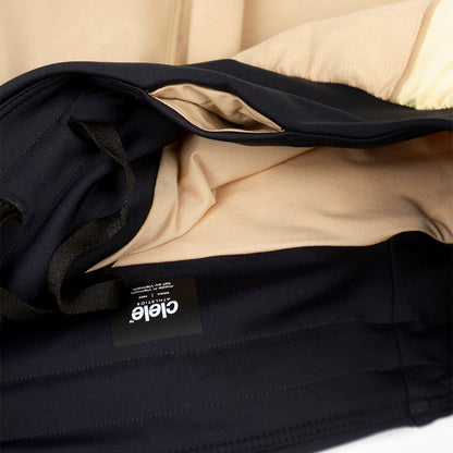 close view of the integrated front inside pocket on the ciele athletics TRNShort 4 inch with a brief in safari color