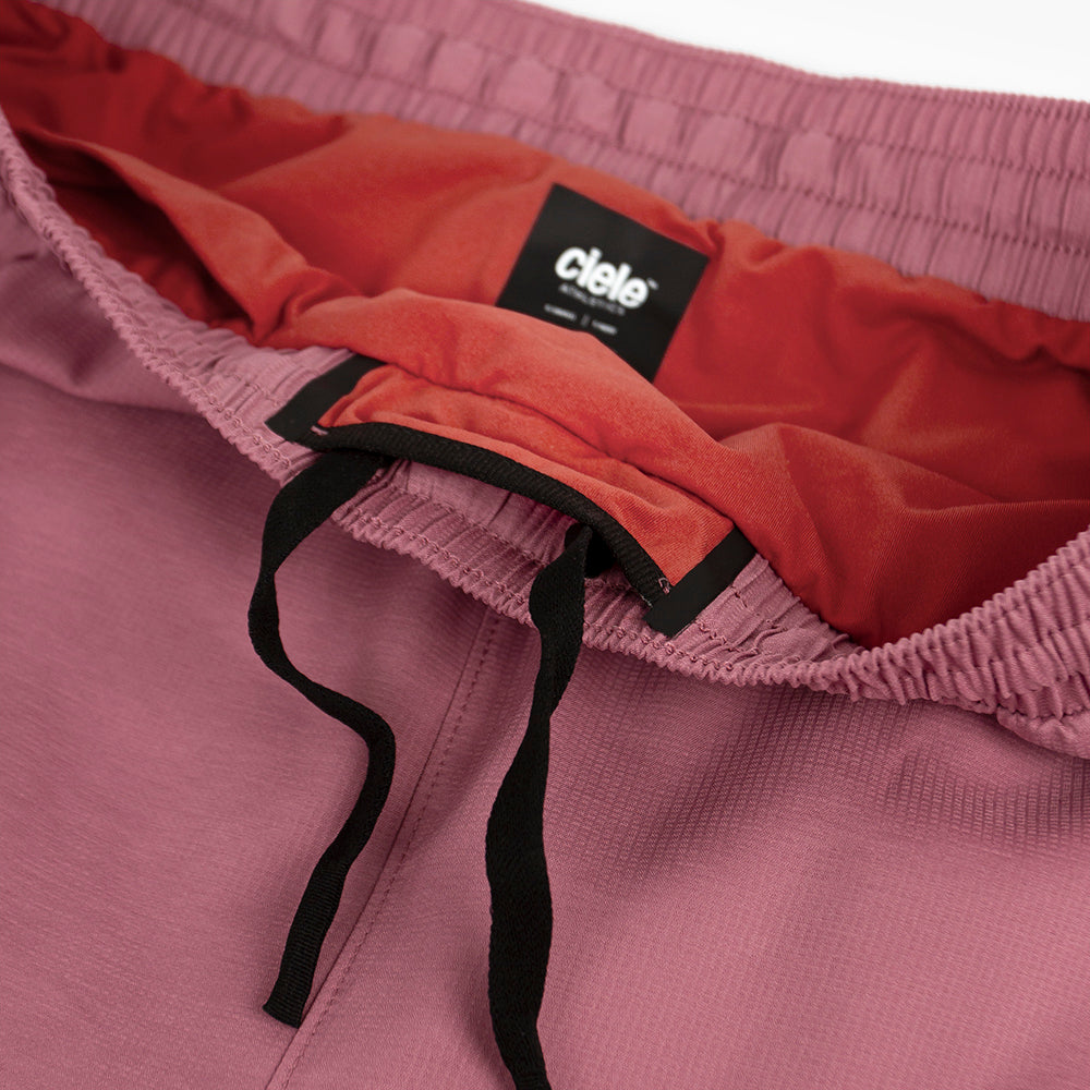 close view of the waistband of the ciele athletics ATShort 4 inch with liner short in deco rose color