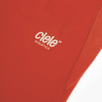 close view of the reflective logo on the ciele athletics DLYTshirt lightweight and performance driven T-Shirt in clay
