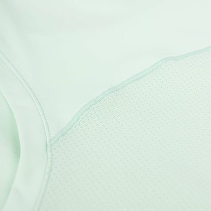 close view of the breathable fabrics on the ciele athletics DLYTSinglet lightweight and performance driven singlet in dusty turquoise